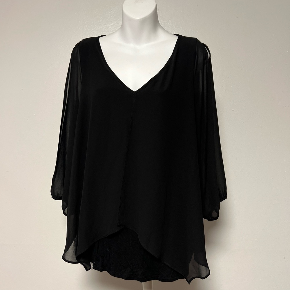 Iz Byer Women's Blouse 3/4 Sleeve Black Size Large Polyester Spandex